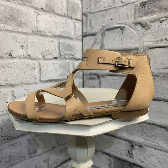 Steve Madden Comma Strappy Flat Tan Leather Sandals - Picture 2 of 9